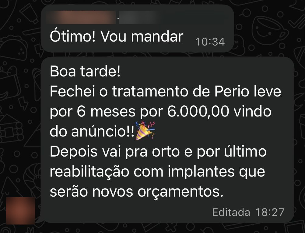 Fechamento de tratamento periodontal vindo de anúncio