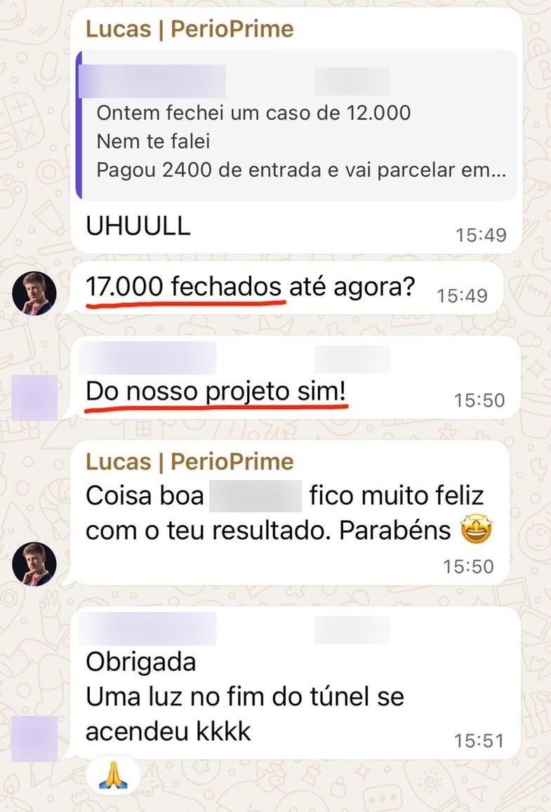Cliente confirmando o total fechado no projeto